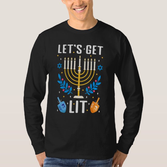 Camiseta Let's Get Lit Hanukkah Jewish Menorah Holiday Chan (Anverso)