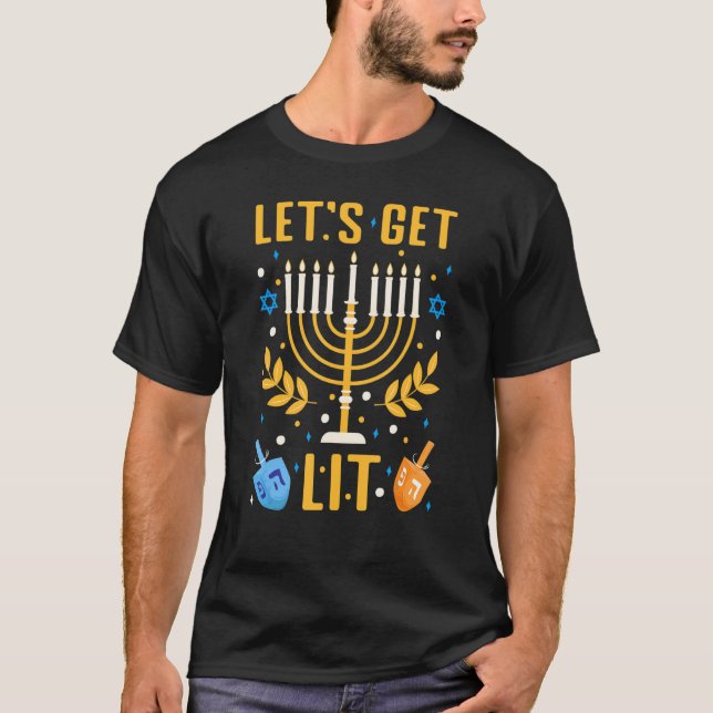 Camiseta Let's Get Lit Hanukkah Jewish Menorah Holiday Chan (Anverso)