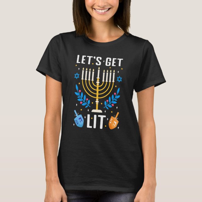 Camiseta Let's Get Lit Hanukkah Jewish Menorah Holiday Chan (Anverso)
