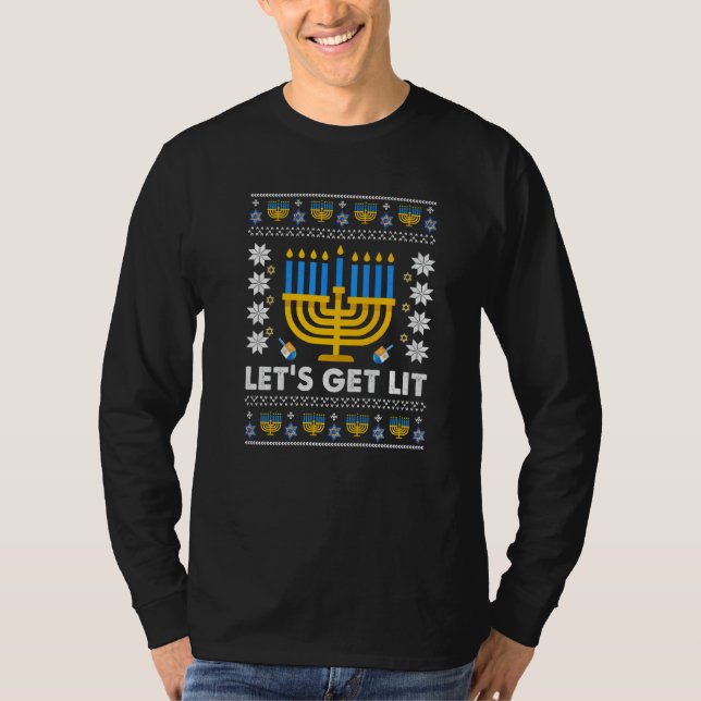 Camiseta Let's Get Lit Hanukkah Pajama  For Boys & Girls (Anverso)