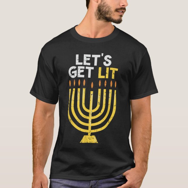 Camiseta Lets Get Lit  Jewish Hanukkah Chanukah Chanukiah f (Anverso)