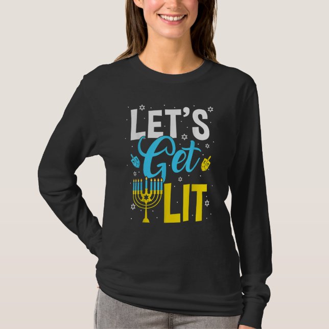 Camiseta Let's Get Lit Menorah Hanukkah Jewish (Anverso)