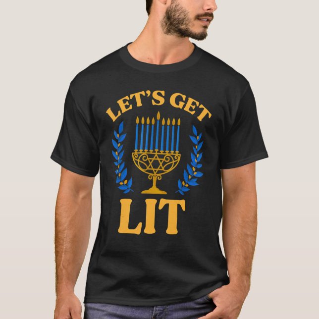 Camiseta Let's Get Lit Menorah Jewish  Ugly Hanukkah Chanuk (Anverso)