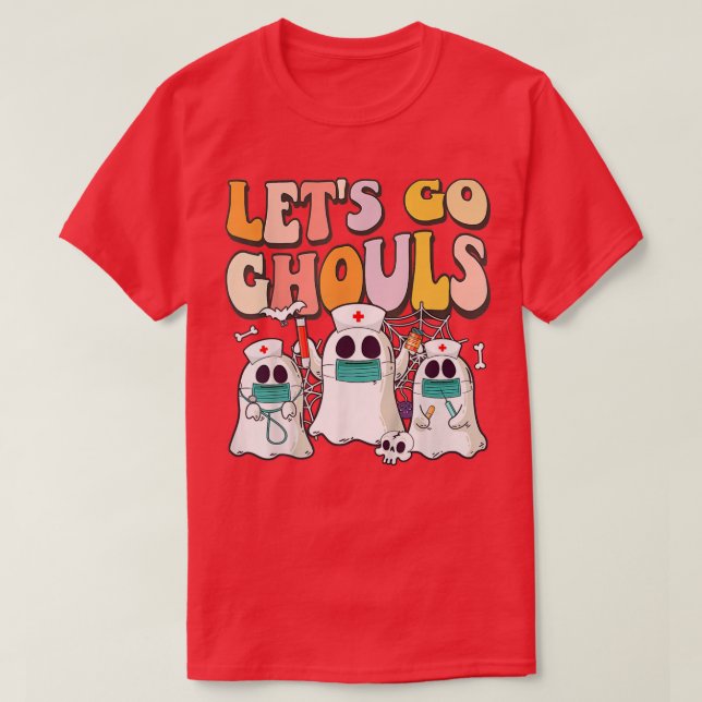 Camiseta Lets Go Ghouls Halloween Ghost Groovy Retro 70s Hi (Diseño del anverso)