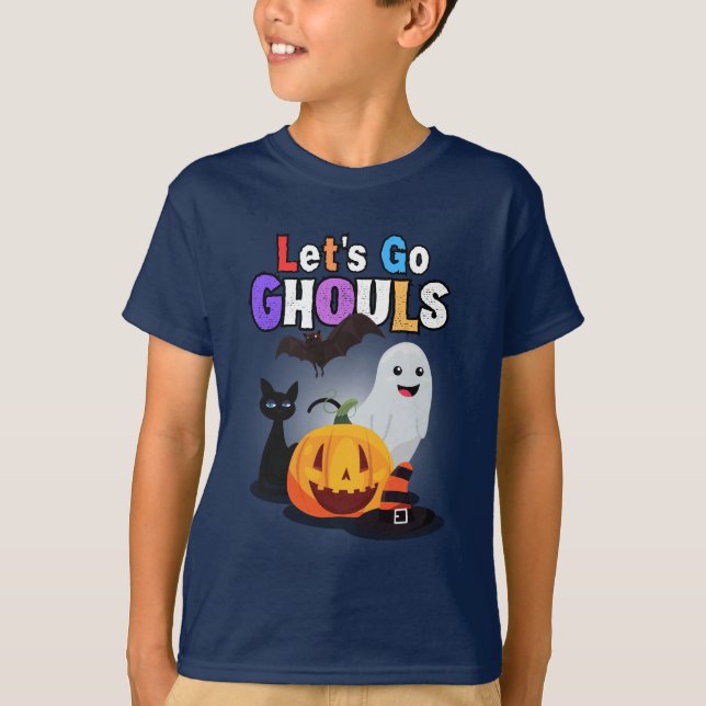 Camiseta Let's Go GHOULS: Halloween negro y Naranja espanta (Anverso)