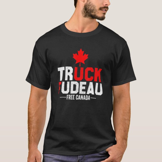 Camiseta Lets Go Truck You Trudeau USA Canada Flag Truckers (Anverso)
