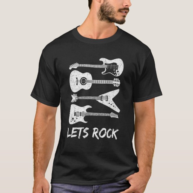 Camiseta Lets Rock Rock n Roll Guitar Retro Gifts Men Women (Anverso)