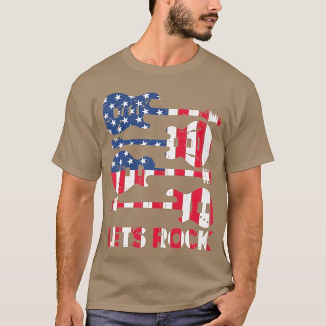 Camiseta Lets Rock Rock n Roll Patriotic Guitar Music (Anverso)