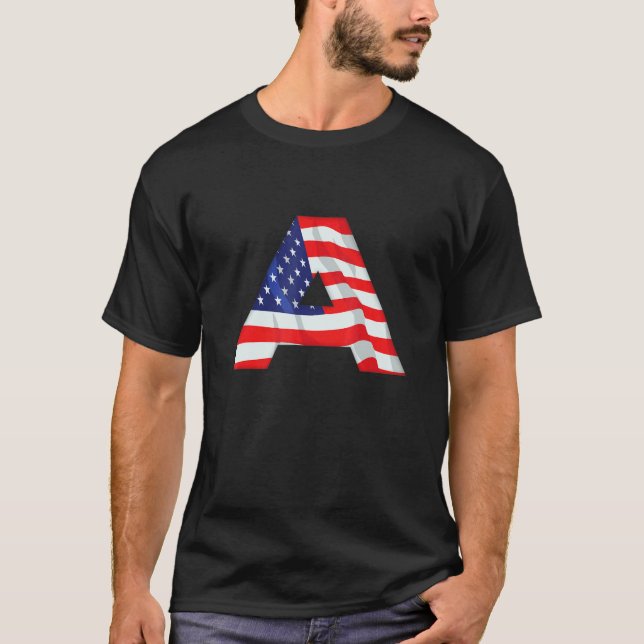 Camiseta Letter A Capital Alphabet Usa American Flag Monogr (Anverso)