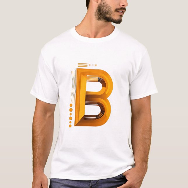 Camiseta Letter B – Amber 3D Monogram on Deep Black (Anverso)