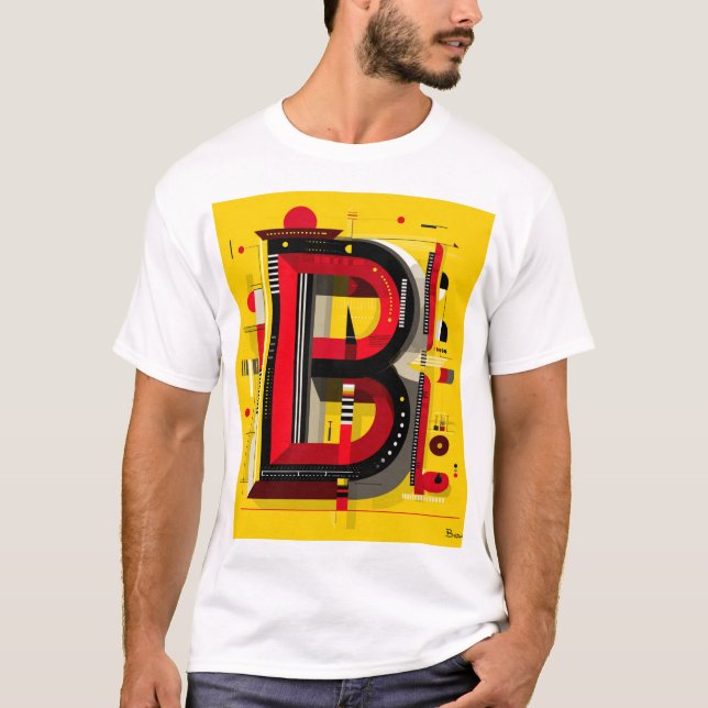 Camiseta Letter B – Geometric Monogram on Bold Yellow (Anverso)