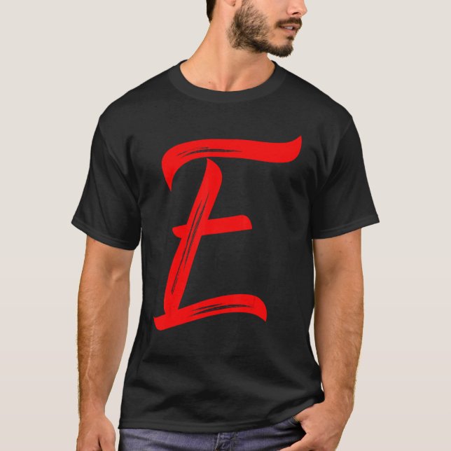 Camiseta Letter E Alphabet Large Red Graphic Initial (Anverso)