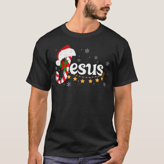 Camiseta Letter J For Jesus Christian Candy Cane Santa Hat  (Anverso)