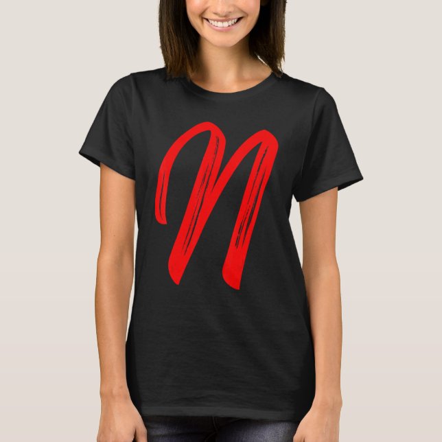 Camiseta Letter N Alphabet Large Red Graphic Initial (Anverso)