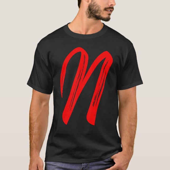 Camiseta Letter N Alphabet Large Red Graphic Initial (Anverso)
