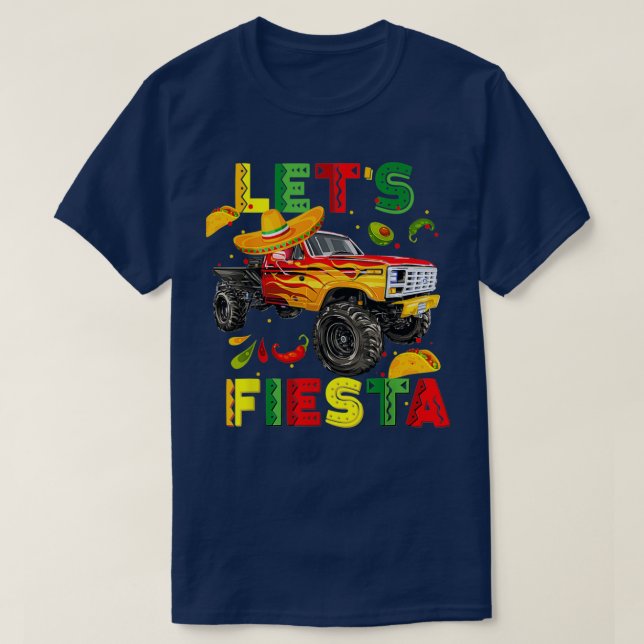 Camiseta Letx27s Fiesta Monster Truck Happy Cinco De Mayo C (Diseño del anverso)