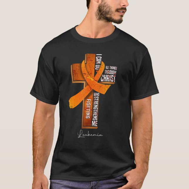 Camiseta Leucemia Awareness Naranja Ribbon Cruz Cristiana 1 (Anverso)