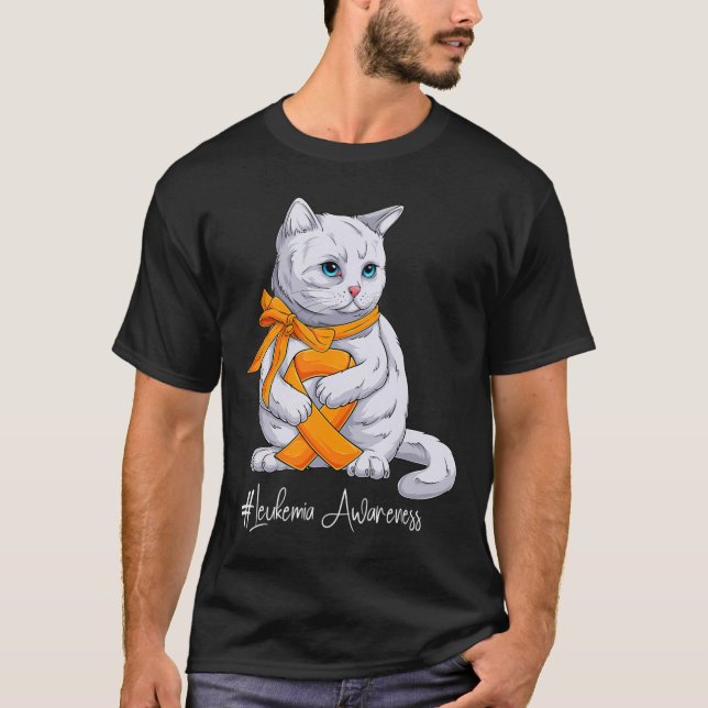 Camiseta Leucemia Mes de Conciencia Naranja Ribbon Cat (Anverso)