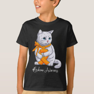 Camiseta Leucemia Mes de Conciencia Naranja Ribbon Cat