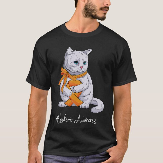 Camiseta Leucemia Mes de Conciencia Naranja Ribbon Cat (Anverso)