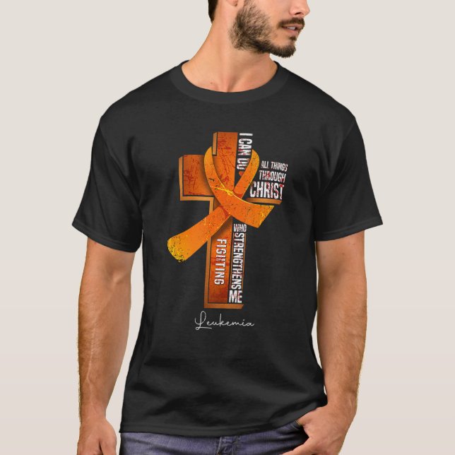 Camiseta Leukemia Awareness Naranja Ribbon Cruz Cristiana (Anverso)