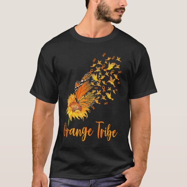 Camiseta Leukemia Awareness Sunflower Butterfly Orange Ribb (Anverso)