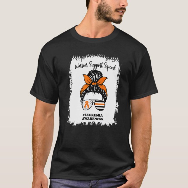 Camiseta Leukemia Awareness Warrior Support Squad Messy Bun (Anverso)