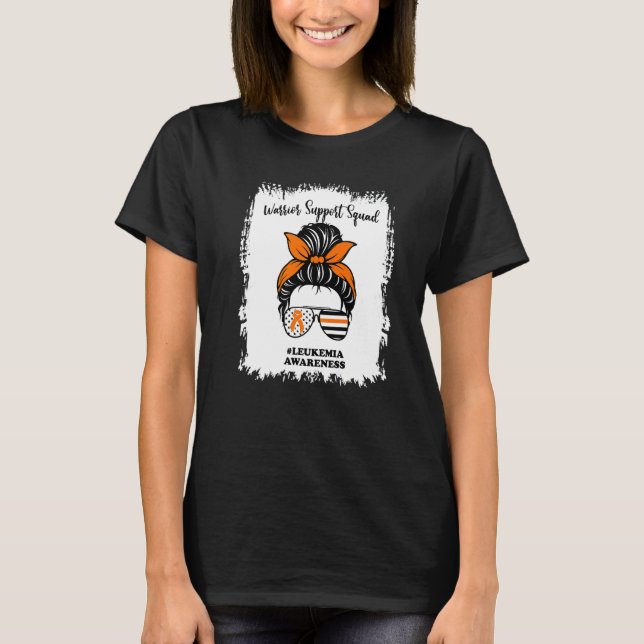 Camiseta Leukemia Awareness Warrior Support Squad Messy Bun (Anverso)