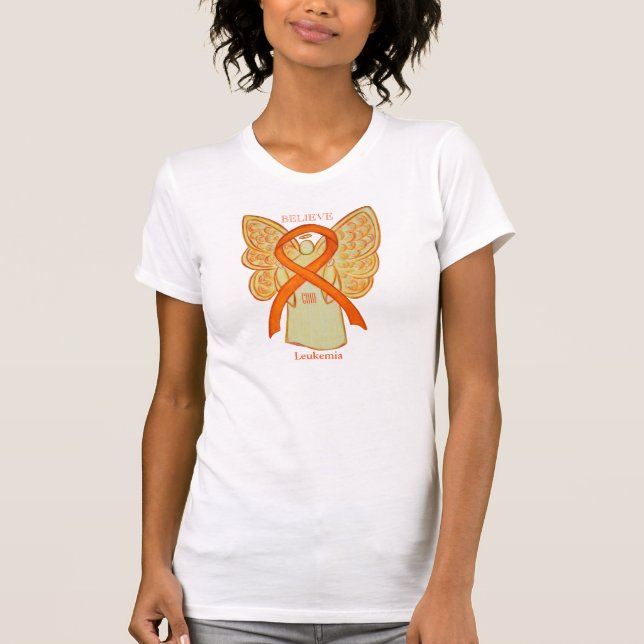 Camiseta Leukemia Naranja Conciencia Cinta Angel Shirt (Anverso)