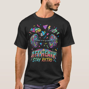 Camiseta Levanta Pesado Mantén Retro 90S Memphis Mancuerna