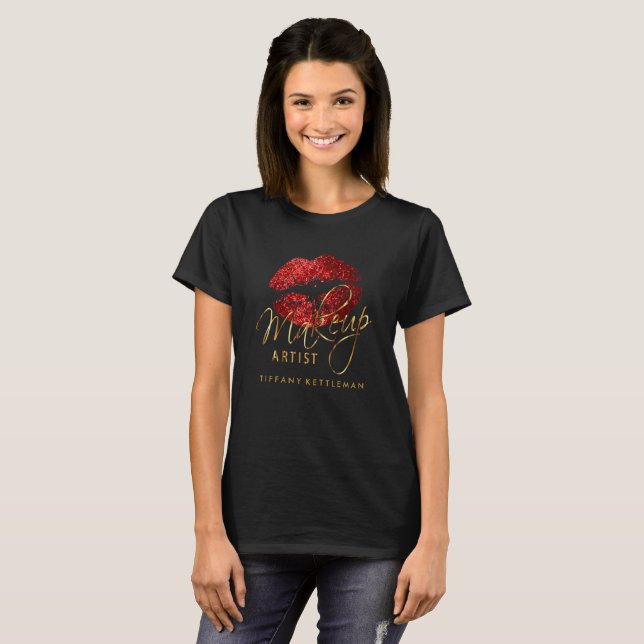 Camiseta Levantamiento de los labios del Purpurina rojo del (Anverso completo)