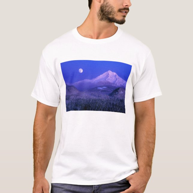 Camiseta Levantamiento de luna por invierno en Mt Hood, Ore (Anverso)