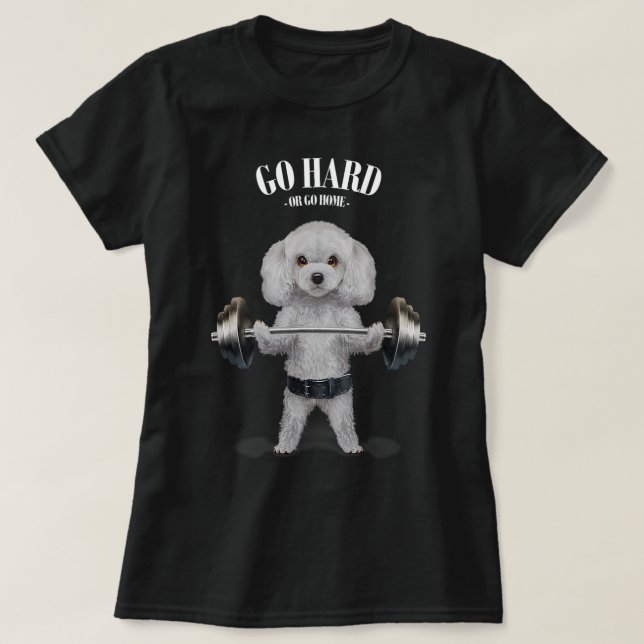 Camiseta Levantamiento de pesas de perro caniche blanco en  (Diseño del anverso)