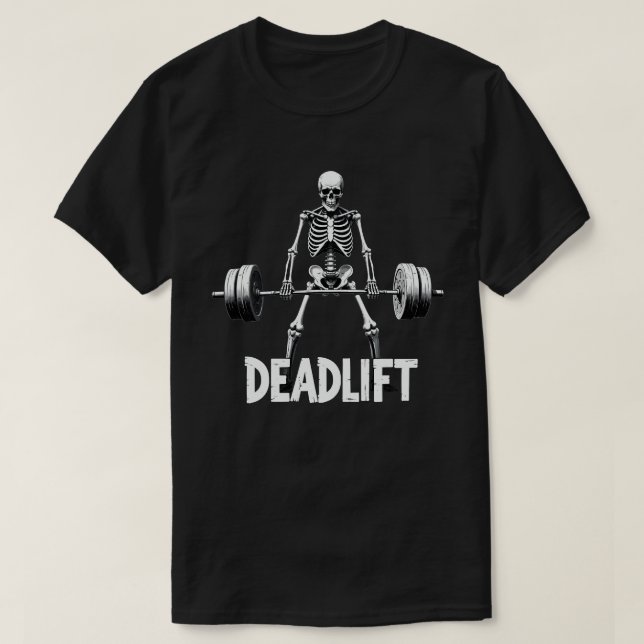 Camiseta Levantamiento del peso del esqueleto de Halloween  (Diseño del anverso)