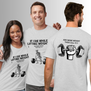 Camiseta Levantando Pesas Llama al 911 Esqueleto Peso Muert