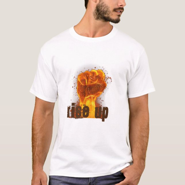 Camiseta Levántate Puño Llamas (Anverso)