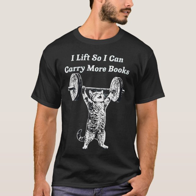 Camiseta Levanto para poder llevar más libros Gato divertid (Anverso)