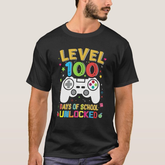 Camiseta Level 100 Days Of School Unlocked Gamer 100th Day  (Anverso)