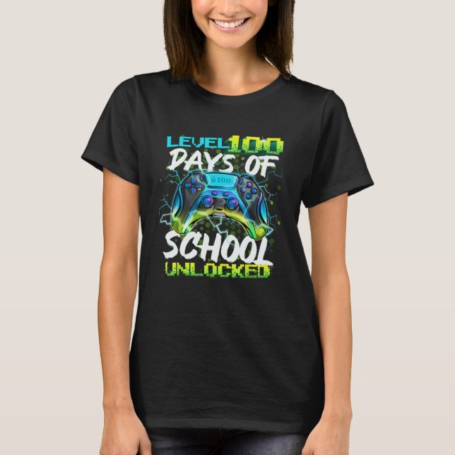 Camiseta Level 100 Days Of School Unlocked Gamer Boy Girl V (Anverso)