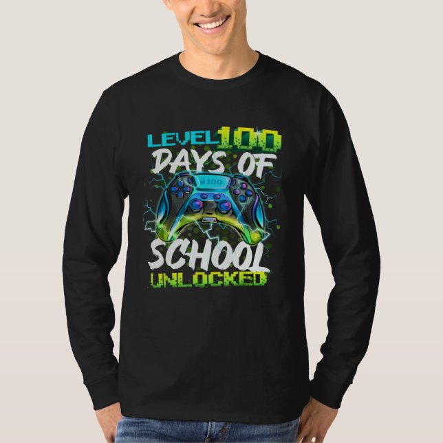 Camiseta Level 100 Days Of School Unlocked Gamer Boy Girl V (Anverso)