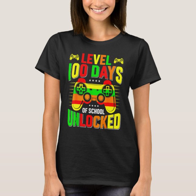 Camiseta Level 100 Days Of School Unlocked Gamer Video Game (Anverso)