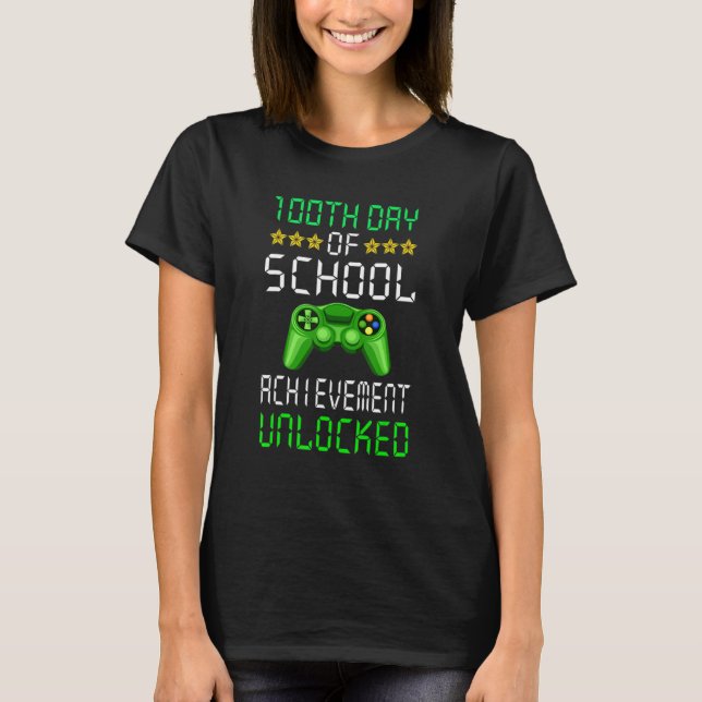 Camiseta Level 100 Days Of School Unlocked Gamer Video Game (Anverso)