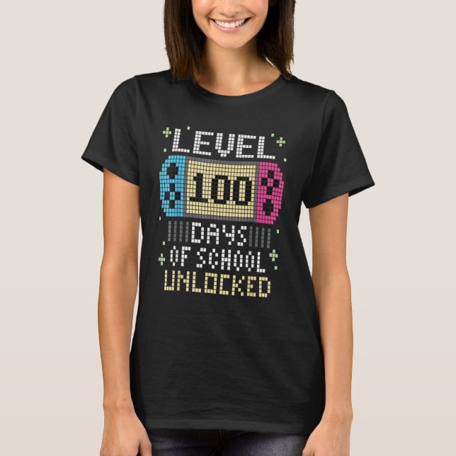 Camiseta Level 100 Days Of School Unlocked Gamer Video Game (Anverso)