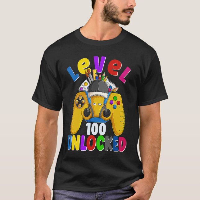Camiseta Level 100 Days Of School Unlocked Gamer Video Game (Anverso)