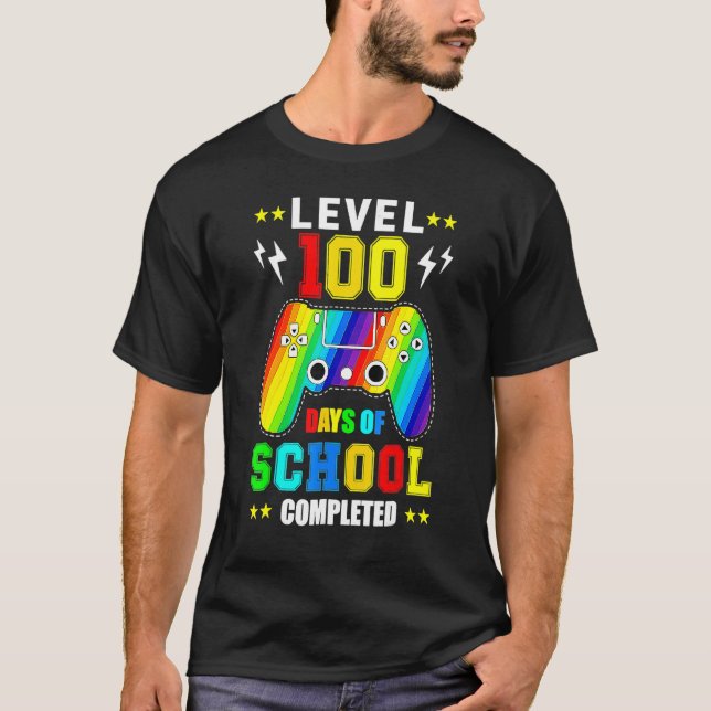 Camiseta Level 100 Days Of School Unlocked Gamer Video Game (Anverso)