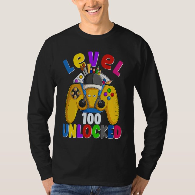 Camiseta Level 100 Days Of School Unlocked Gamer Video Game (Anverso)