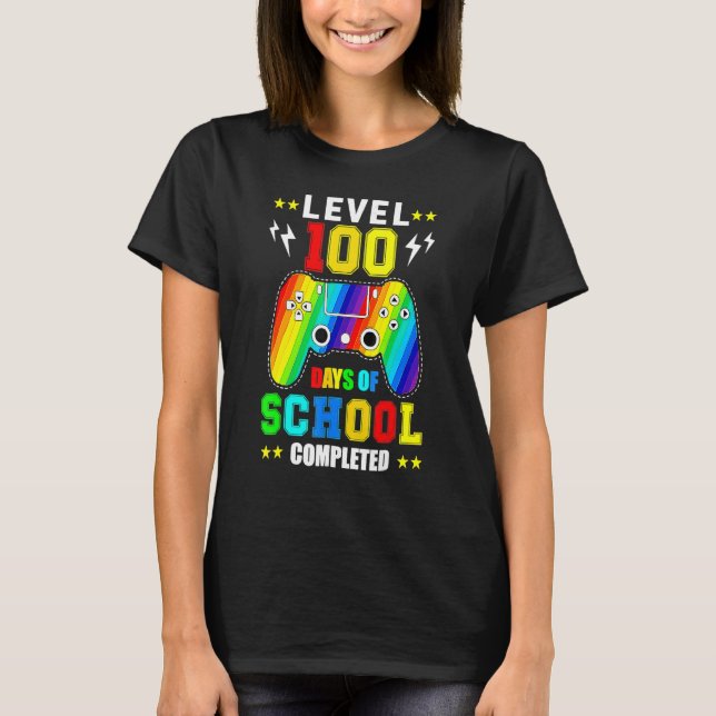 Camiseta Level 100 Days Of School Unlocked Gamer Video Game (Anverso)