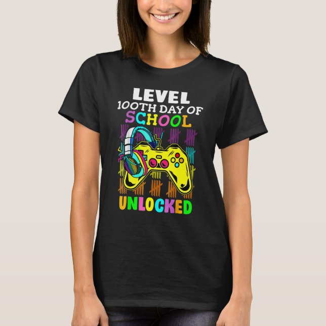Camiseta Level 100 Days Of School Unlocked Gaming Shirts, V (Anverso)