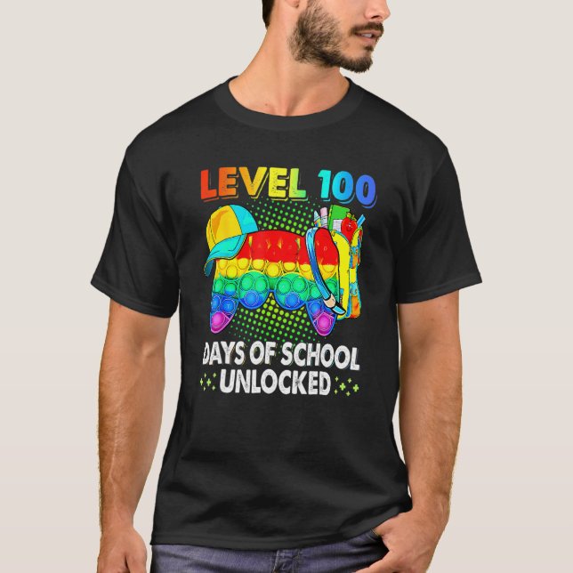 Camiseta Level 100 Days Of School Unlocked Poppin Video Gam (Anverso)