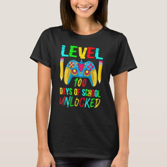 Camiseta Level 100 Days Of School Unlocked Video Gamer Cont (Anverso)